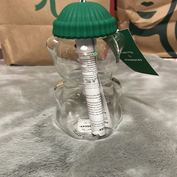 Starbucks Clear Bear Tumbler with Green Hat Lid - Picture 3 of 8